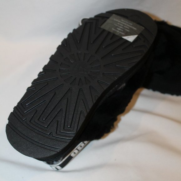 NIB UGG CRISS CROSS PLATFORM SHEARLING SLIDE SLIPPER SANDALS BLACK WHITE - Picture 5 of 7